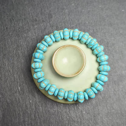 Old Turquoise Bracelet 7.4" Circumference - Tibetan Buddhist art, view 5