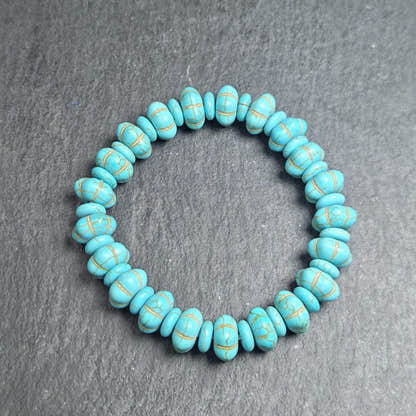 Old Turquoise Bracelet 7.4" Circumference - Tibetan Buddhist art, front view