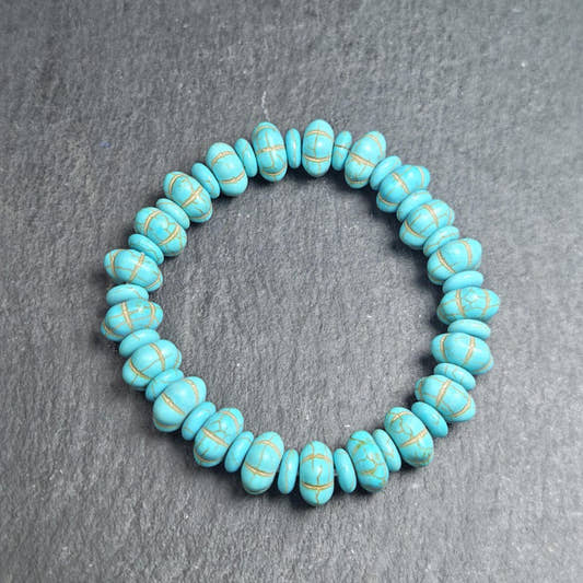 Old Turquoise Bracelet 7.4" Circumference - Tibetan Buddhist art, front view