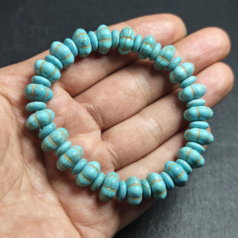 Old Turquoise Bracelet 7.4" Circumference - Tibetan Buddhist art, view 9