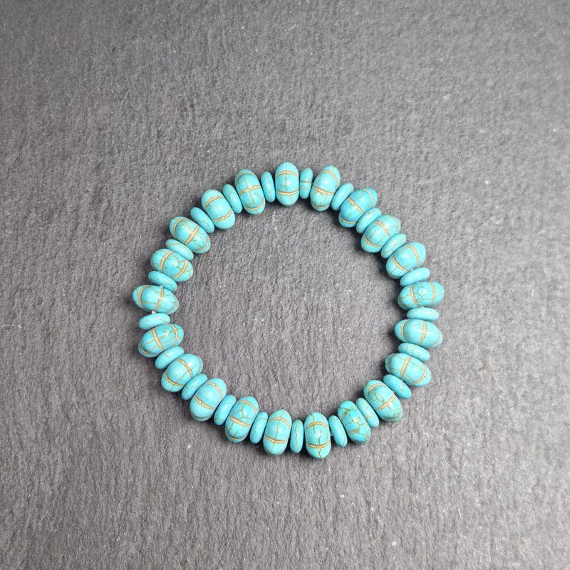 Old Turquoise Bracelet 7.4" Circumference - Tibetan Buddhist art, view 8