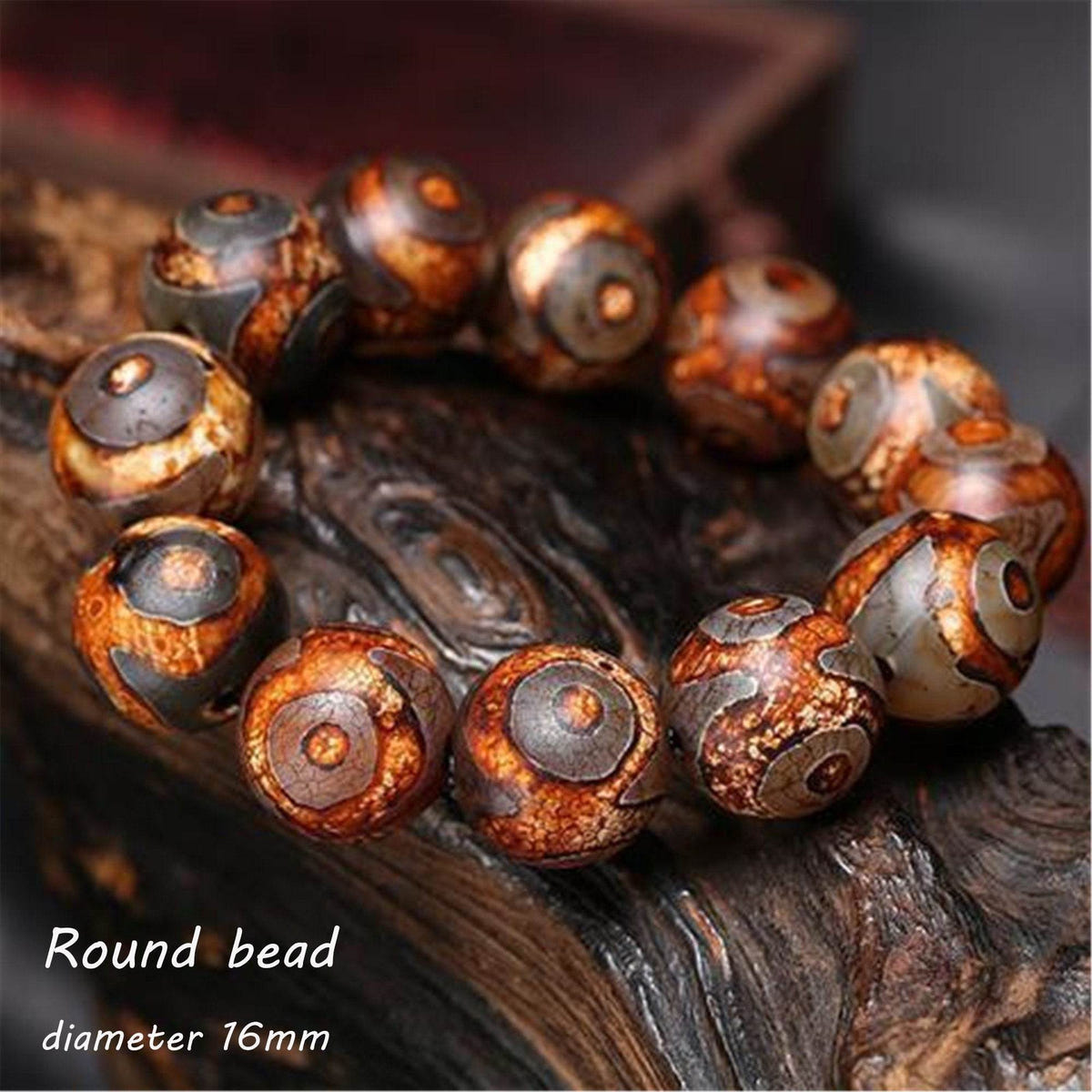 3 Eyes Dzi Bead Bracelet - Tibetan Buddhist mala beads, view 4