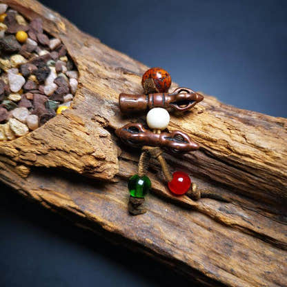 Amulet,Mini Vajra and Tibetan Bell Bead Pendant - Tibetan Buddhist amulet, detailed view