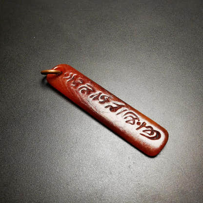 Amulet,Yak Bone,Sutra Pendant 2.2" - Tibetan Buddhist amulet, close-up detail