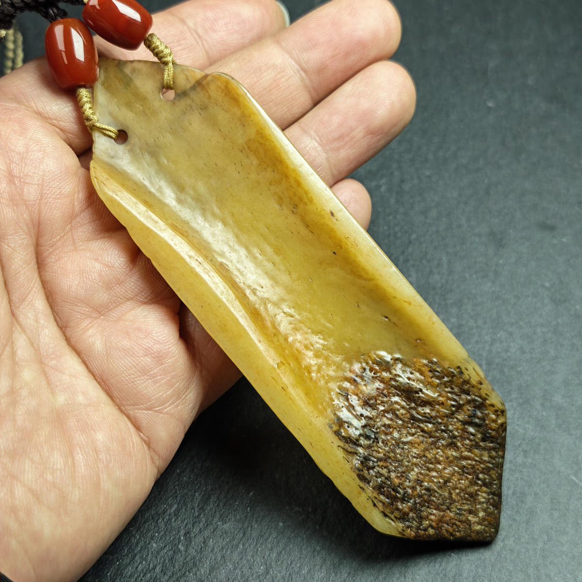 Brahma Amulet | Vintage Tibetan Yak Bone Carved Protective Pendant - 13cm