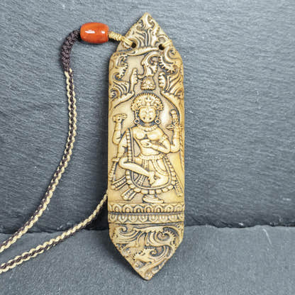 Brahma Amulet | Vintage Tibetan Yak Bone Carved Protective Pendant - 13cm