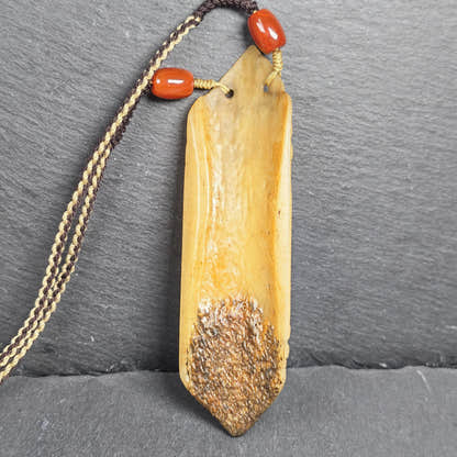 Brahma Amulet | Vintage Tibetan Yak Bone Carved Protective Pendant - 13cm