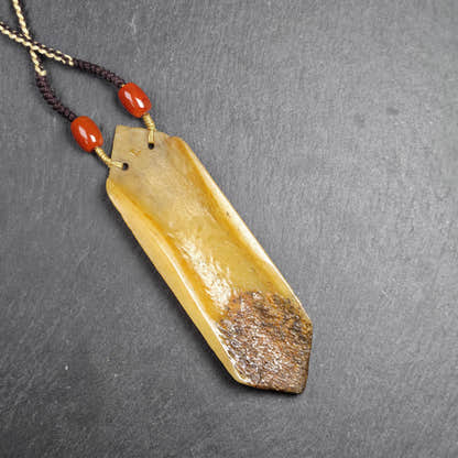 Brahma Amulet | Vintage Tibetan Yak Bone Carved Protective Pendant - 13cm