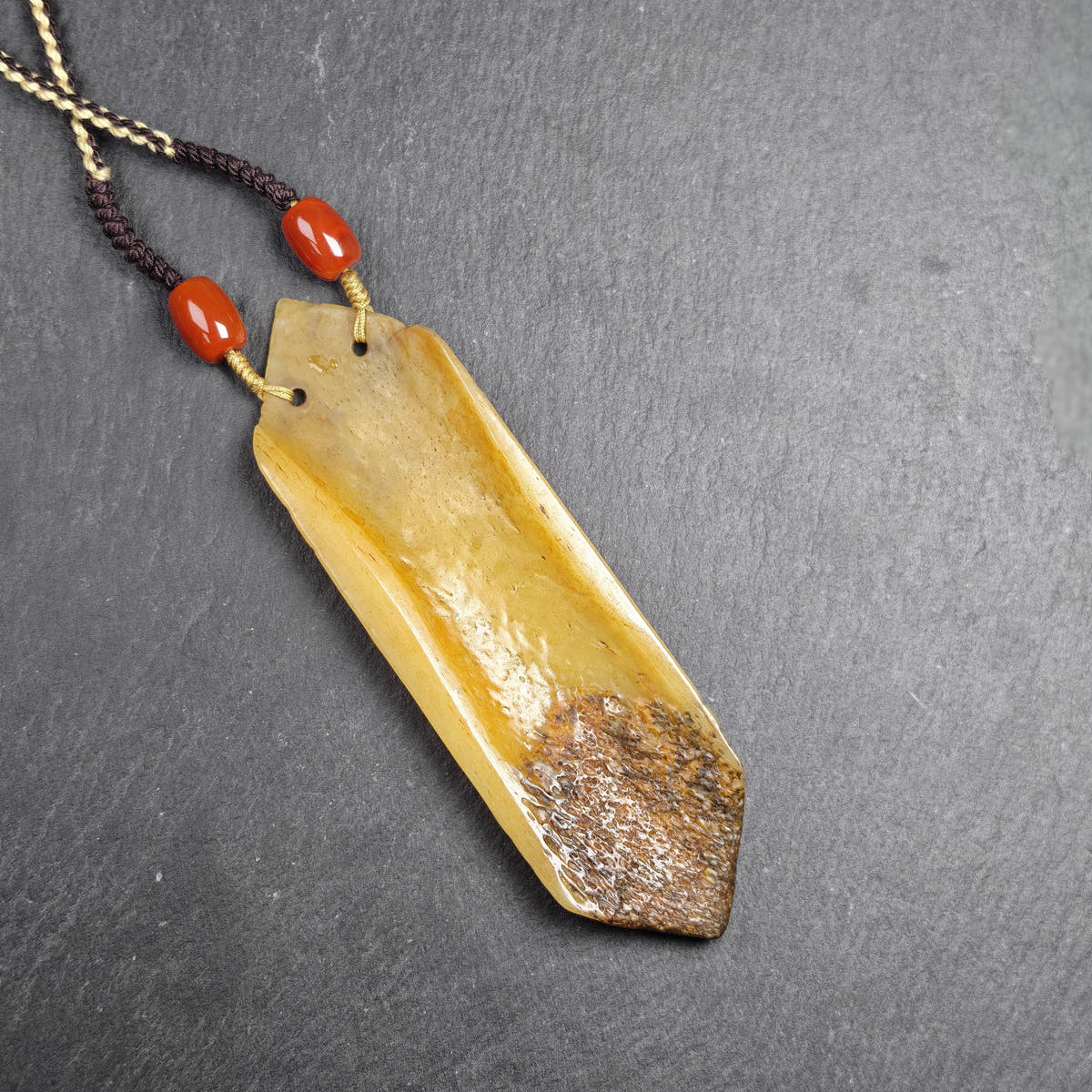 Brahma Amulet | Vintage Tibetan Yak Bone Carved Protective Pendant - 13cm