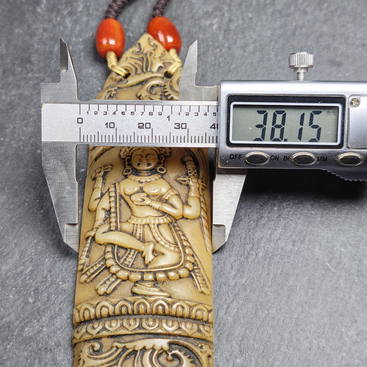 Brahma Amulet | Vintage Tibetan Yak Bone Carved Protective Pendant - 13cm