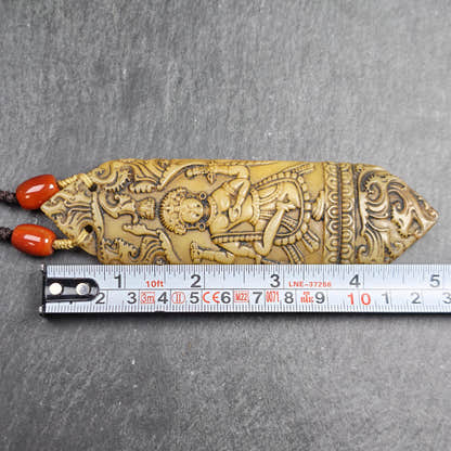 Brahma Amulet | Vintage Tibetan Yak Bone Carved Protective Pendant - 13cm
