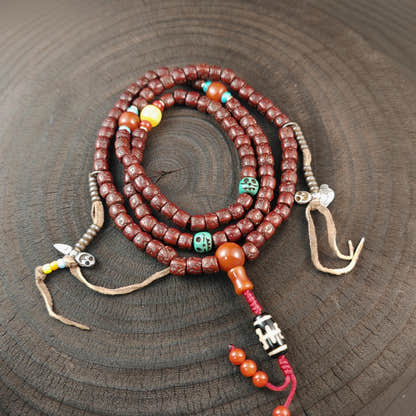Authentic Tibetan Rudraksha Mala, Old 8mm 108 Prayer Beads Necklace