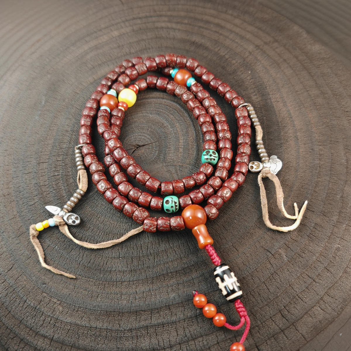 Authentic Tibetan Rudraksha Mala, Old 8mm 108 Prayer Beads Necklace
