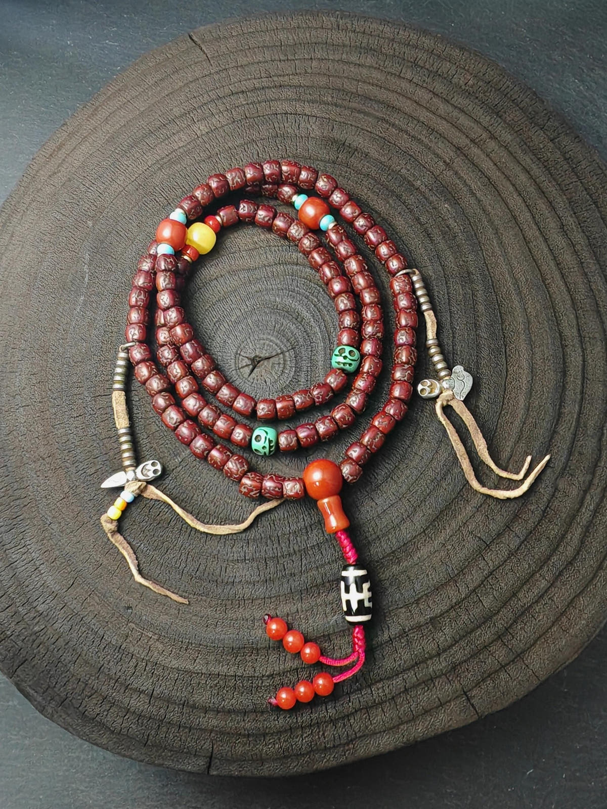 Authentic Tibetan Rudraksha Mala, Old 8mm 108 Prayer Beads Necklace