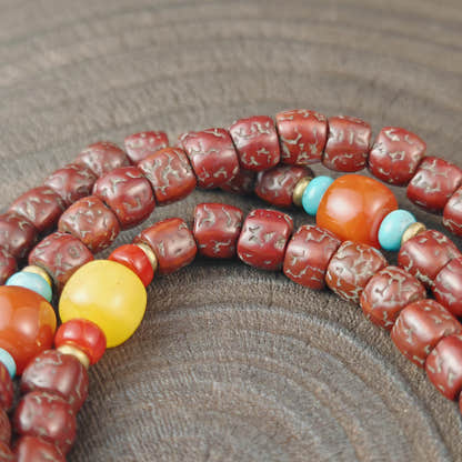 Authentic Tibetan Rudraksha Mala, Old 8mm 108 Prayer Beads Necklace