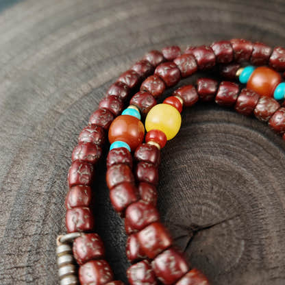 Authentic Tibetan Rudraksha Mala, Old 8mm 108 Prayer Beads Necklace