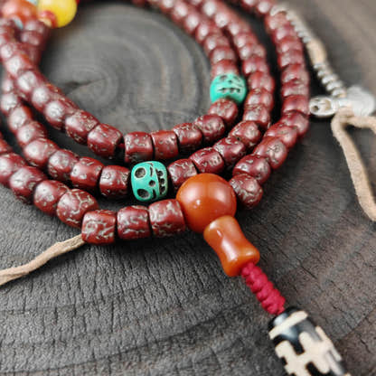 Authentic Tibetan Rudraksha Mala, Old 8mm 108 Prayer Beads Necklace