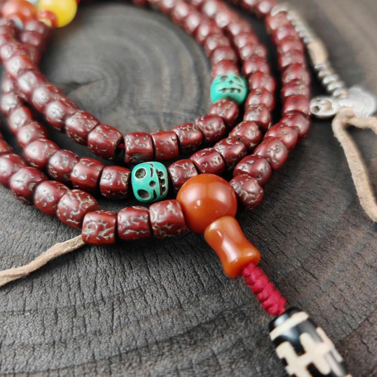 Authentic Tibetan Rudraksha Mala, Old 8mm 108 Prayer Beads Necklace
