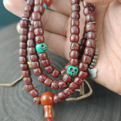 Authentic Tibetan Rudraksha Mala, Old 8mm 108 Prayer Beads Necklace