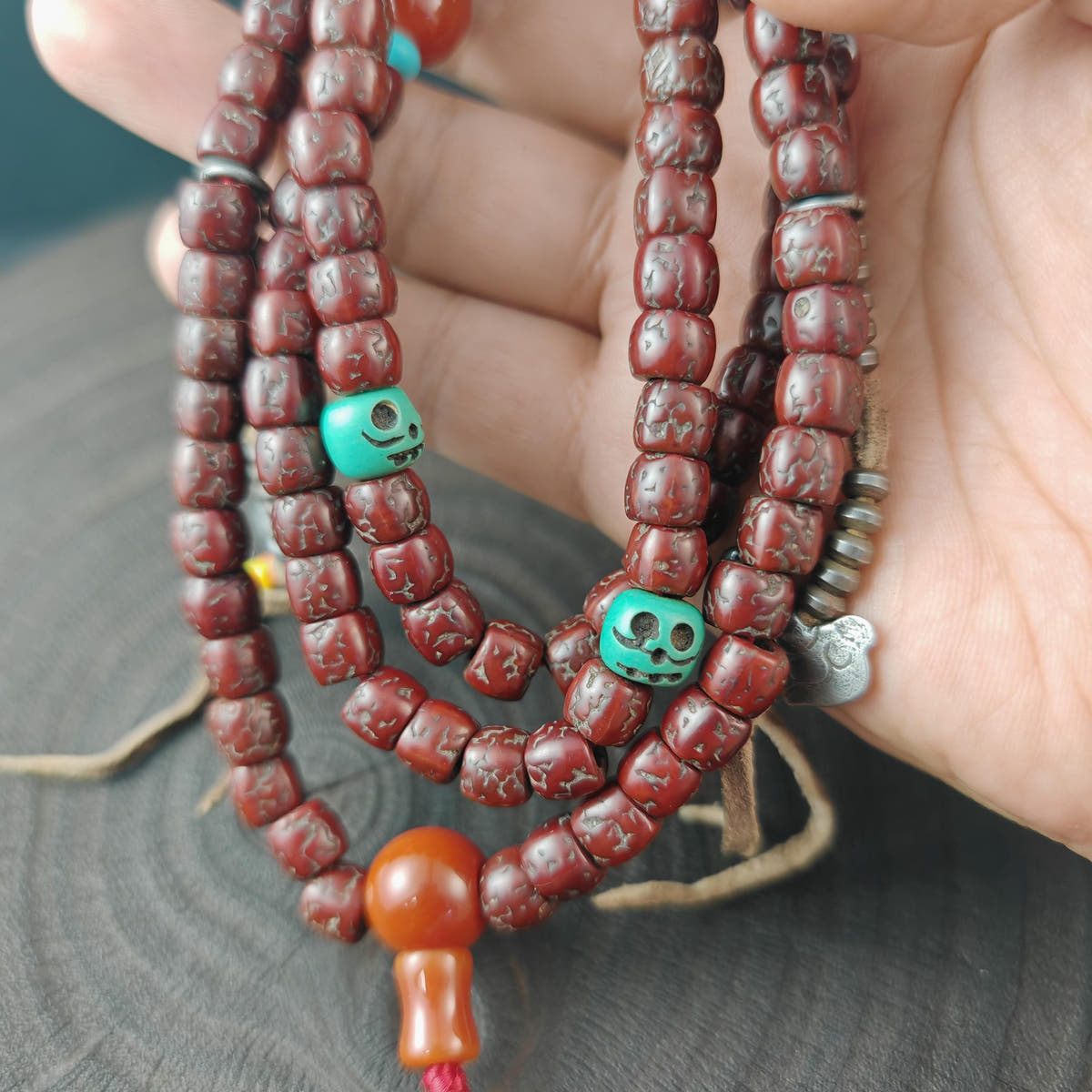 Authentic Tibetan Rudraksha Mala, Old 8mm 108 Prayer Beads Necklace