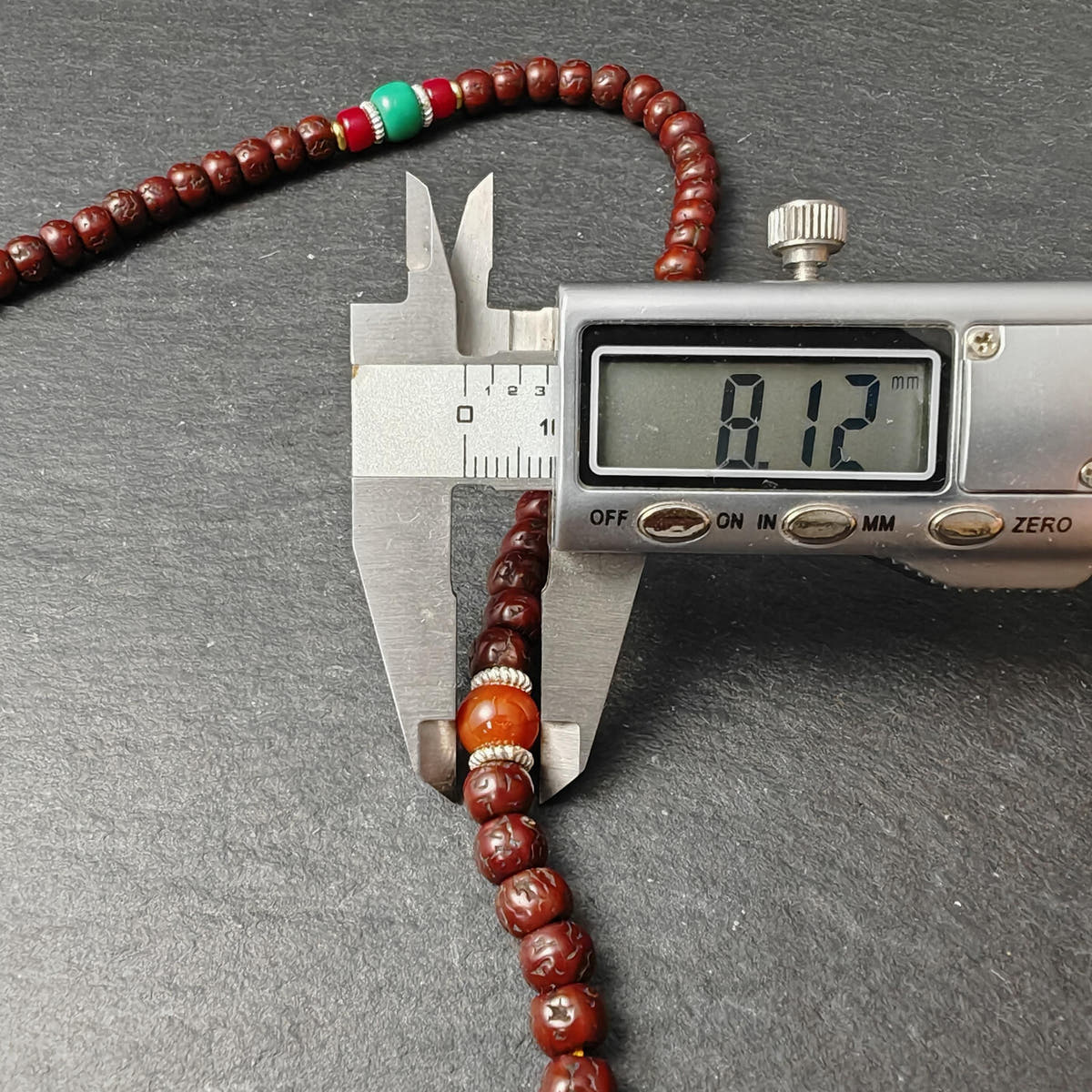 Authentic Tibetan Rudraksha Mala Necklace, Old 7mm 108 Prayer Beads with Conch & Turquoise Treasures