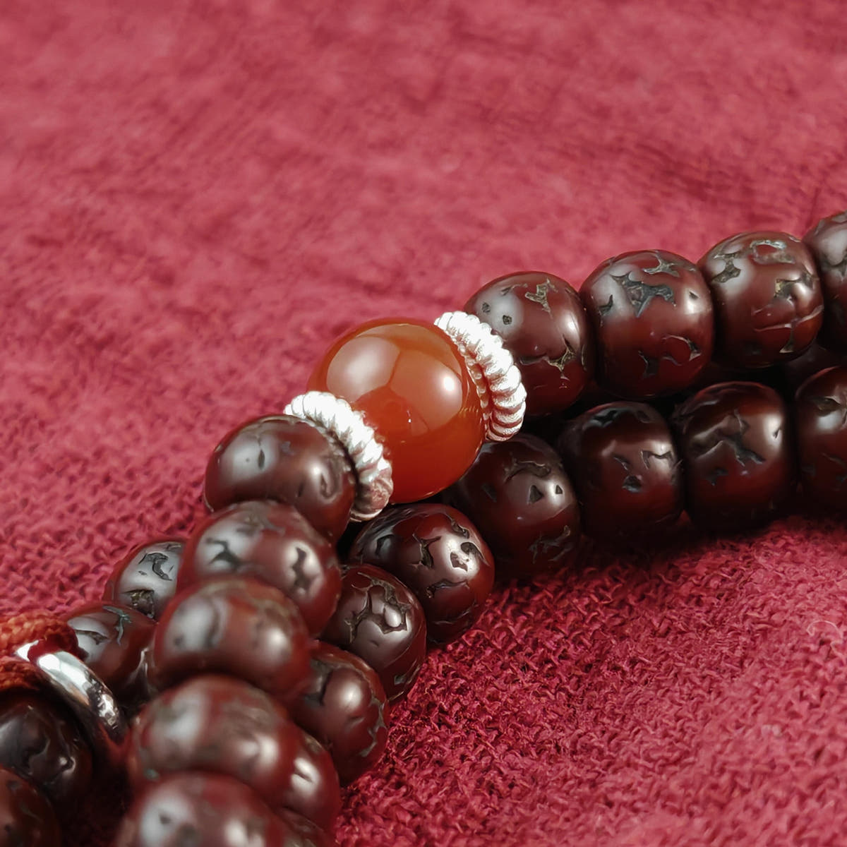 Authentic Tibetan Rudraksha Mala Necklace, Old 7mm 108 Prayer Beads with Conch & Turquoise Treasures