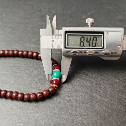 Authentic Tibetan Rudraksha Mala Necklace, Old 7mm 108 Prayer Beads with Conch & Turquoise Treasures