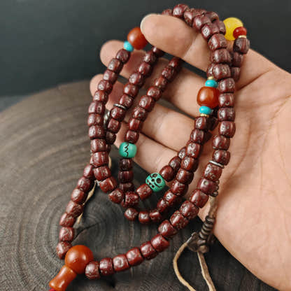 Authentic Tibetan Rudraksha Mala, Old 8mm 108 Prayer Beads Necklace