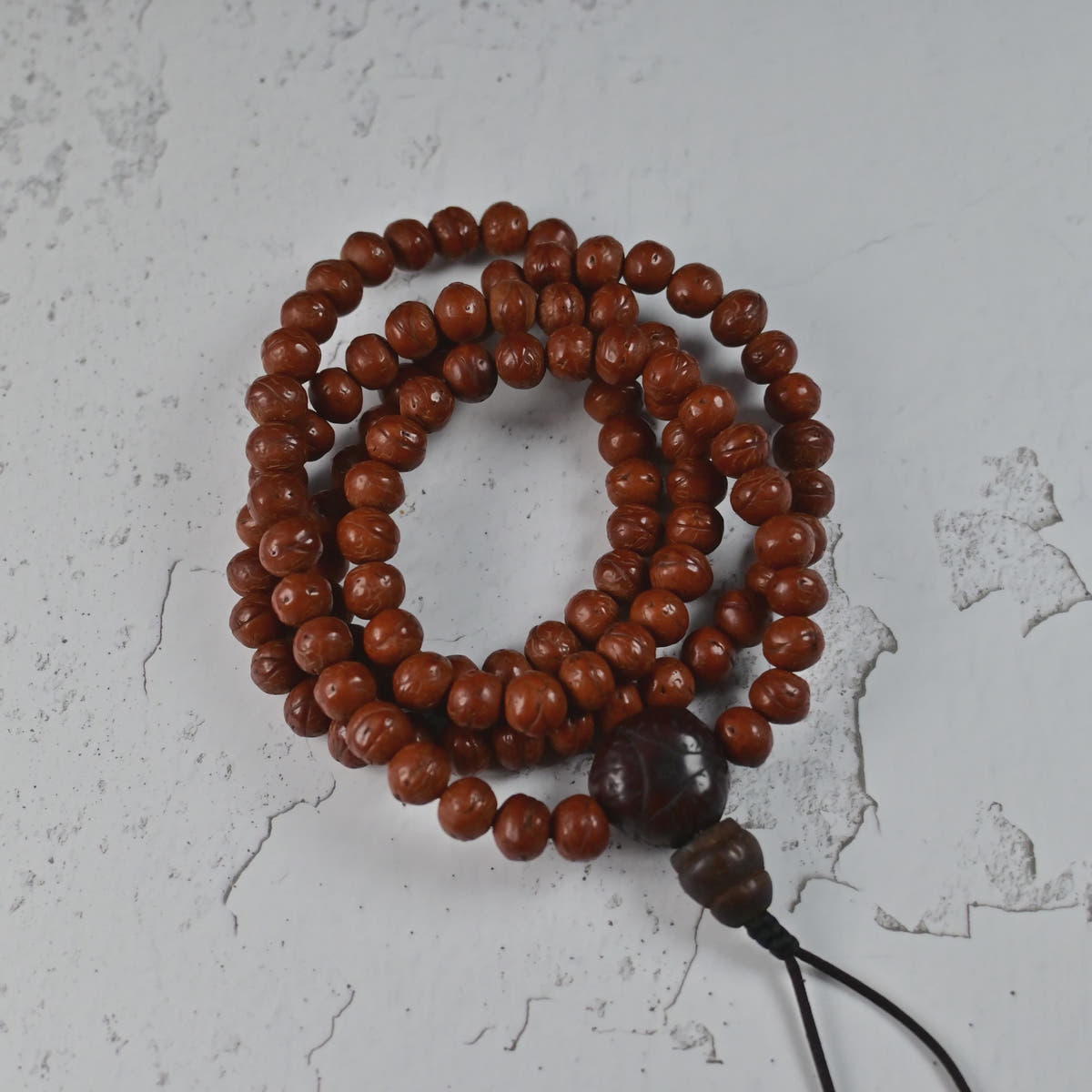 Antique Tibetan Mala Necklace Old Bodhi Wood Prayer Beads 8mm