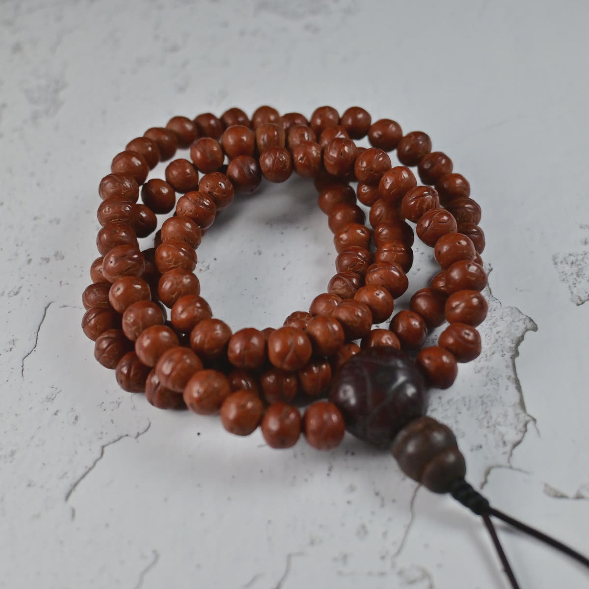 Antique Tibetan Mala Necklace Old Bodhi Wood Prayer Beads 8mm
