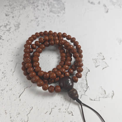 Antique Tibetan Mala Necklace Old Bodhi Wood Prayer Beads 8mm