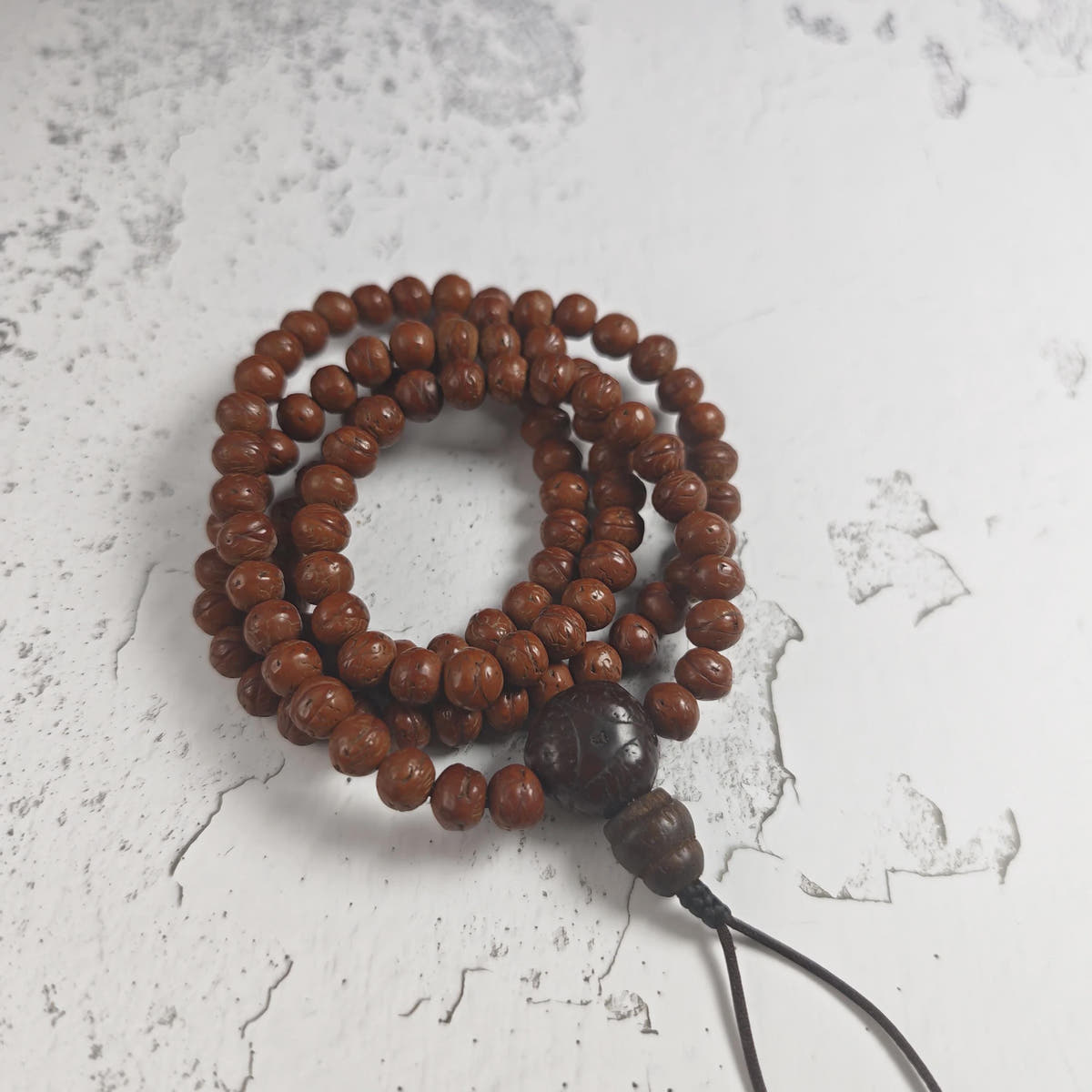 Antique Tibetan Mala Necklace Old Bodhi Wood Prayer Beads 8mm