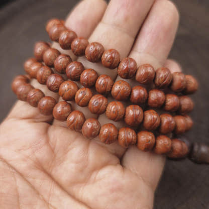 Antique Tibetan Mala Necklace Old Bodhi Wood Prayer Beads 8mm