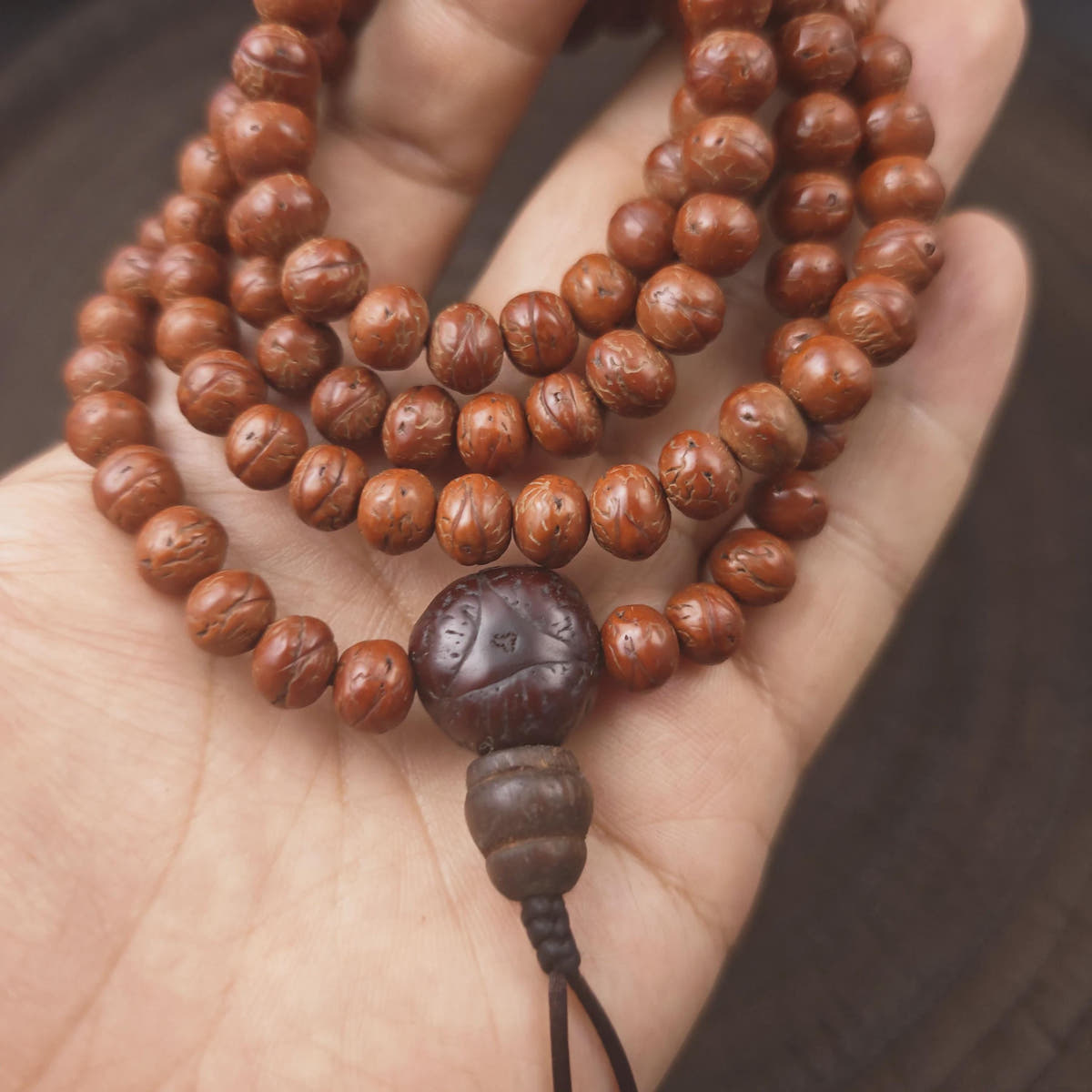 Antique Tibetan Mala Necklace Old Bodhi Wood Prayer Beads 8mm