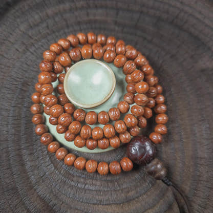 Antique Tibetan Mala Necklace Old Bodhi Wood Prayer Beads 8mm