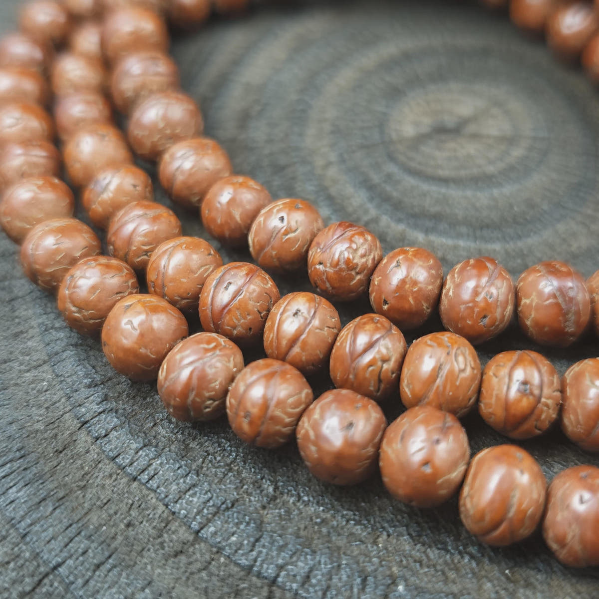 Antique Tibetan Mala Necklace Old Bodhi Wood Prayer Beads 8mm