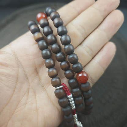 Authentic Old 8mm Bodhi Root Seed Necklace Mala| Tibetan Rosary 108 Prayer Beads - 48cm Stretched
