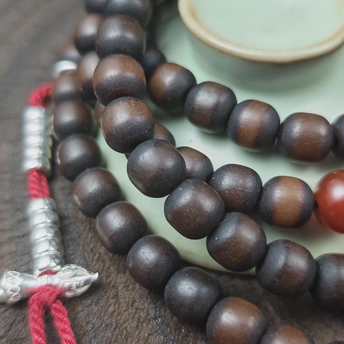 Authentic Old 8mm Bodhi Root Seed Necklace Mala| Tibetan Rosary 108 Prayer Beads - 48cm Stretched