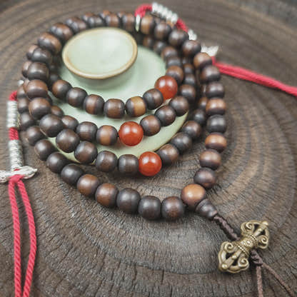 Authentic Old 8mm Bodhi Root Seed Necklace Mala| Tibetan Rosary 108 Prayer Beads - 48cm Stretched