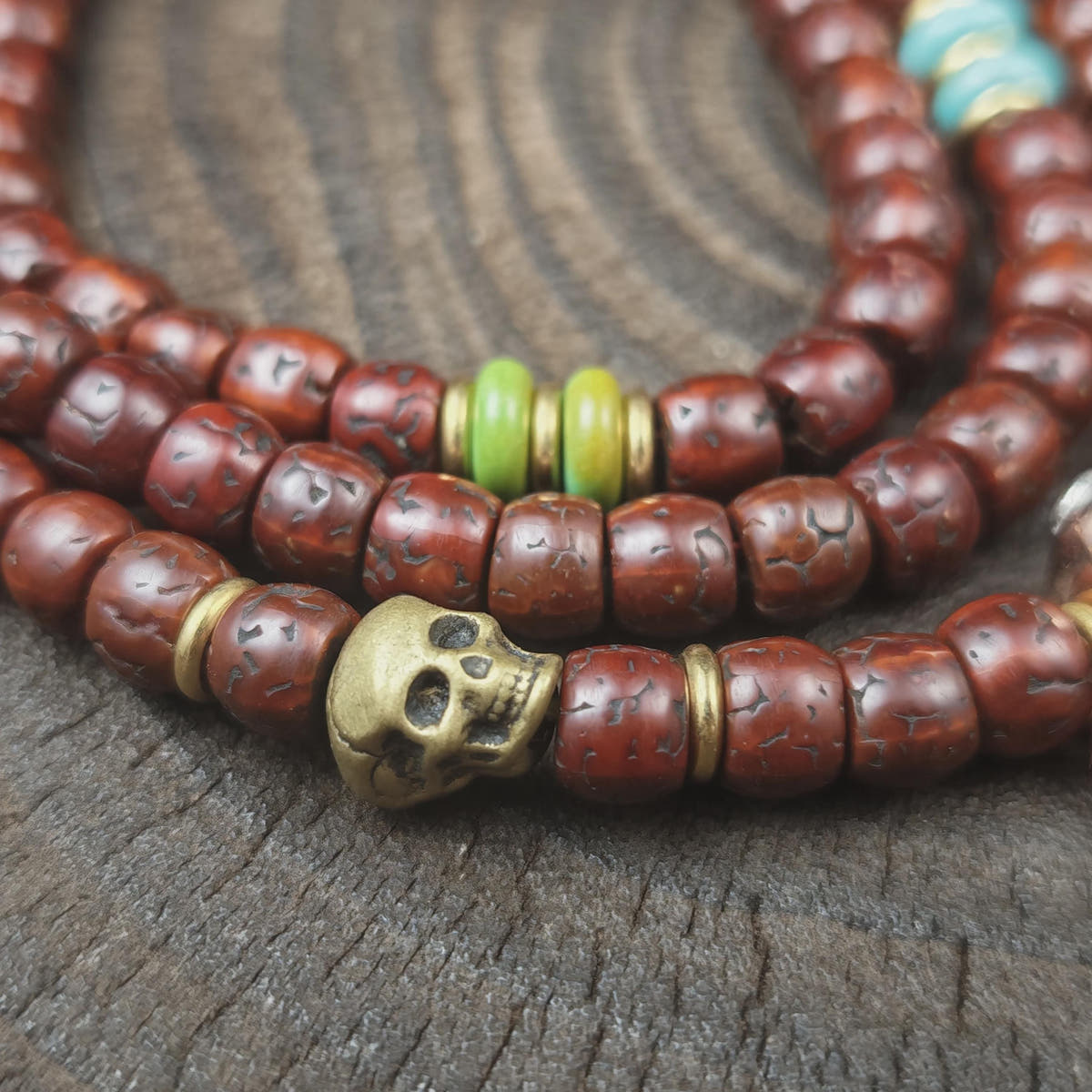 Authentic Tibetan Rudraksha Mala, Old 8mm 108 Prayer Beads Necklace with Turquoise & Dzi Bead, Vintage Antique Finish Tibetan Rosary