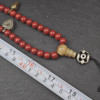 Tibetan Cinnabar Mala 108 Prayer Beads 8mm, Dzi Bead & Horn Guru Bead