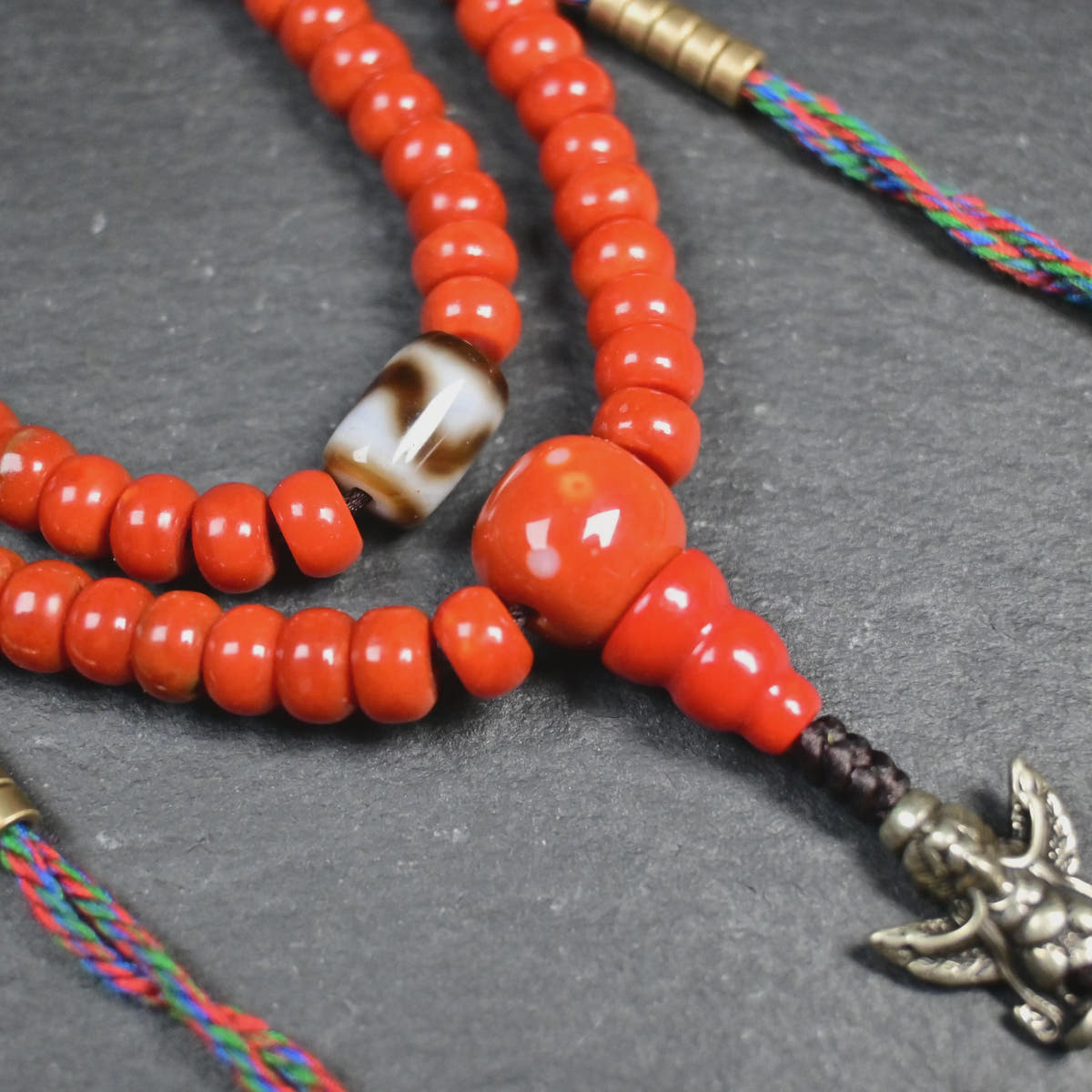 7mm Red Bamboo Coral Mala Necklace, 108 Tibetan Prayer Beads