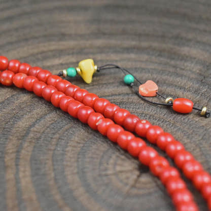 5mm Red Bamboo Coral Mala Necklace, 108 Tibetan Prayer Beads