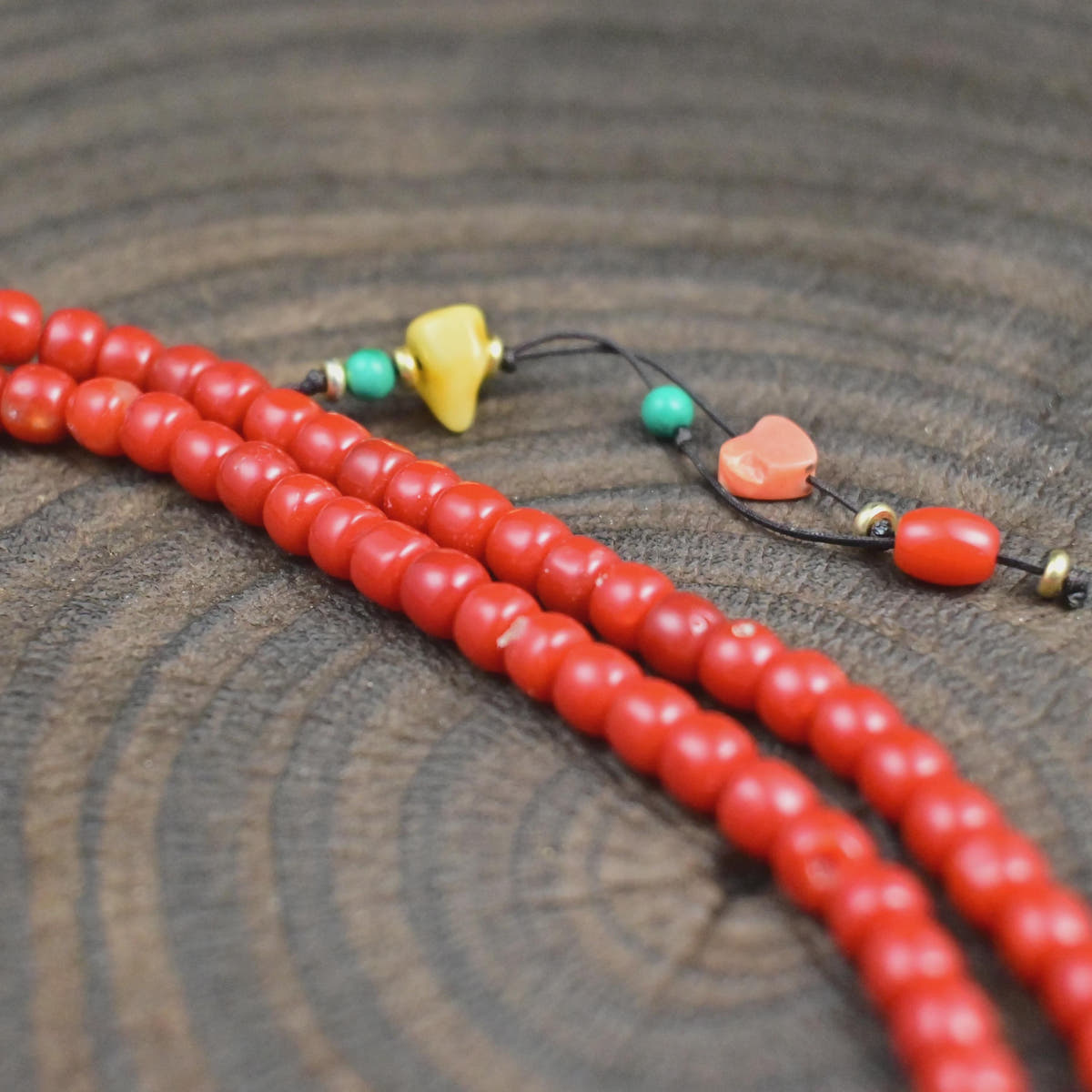 5mm Red Bamboo Coral Mala Necklace, 108 Tibetan Prayer Beads