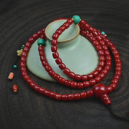 6mm Red Bamboo Coral Mala Necklace, 108 Tibetan Prayer Beads