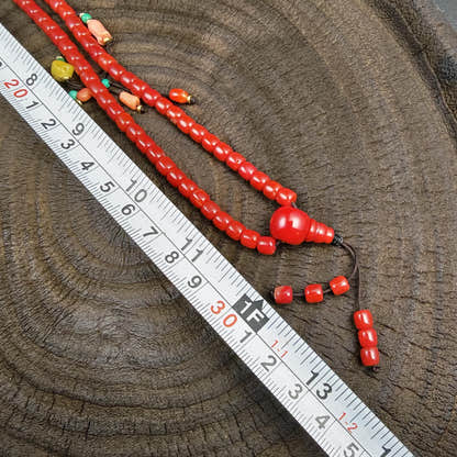 6mm Red Bamboo Coral Mala Necklace, 108 Tibetan Prayer Beads