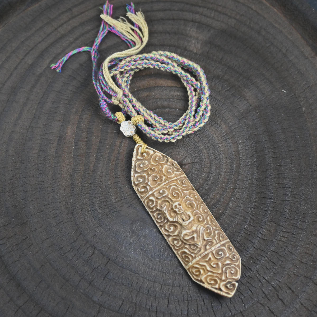Skull Master Citipai Amulet | Vintage Tibetan Yak Bone Carved Protective Pendant
