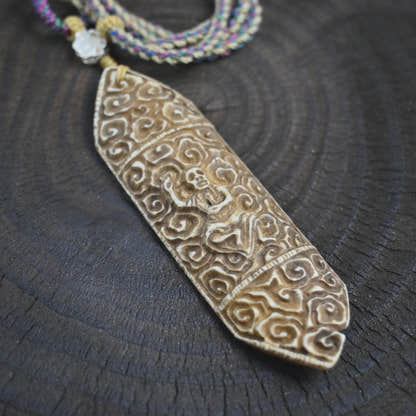 Skull Master Citipai Amulet | Vintage Tibetan Yak Bone Carved Protective Pendant