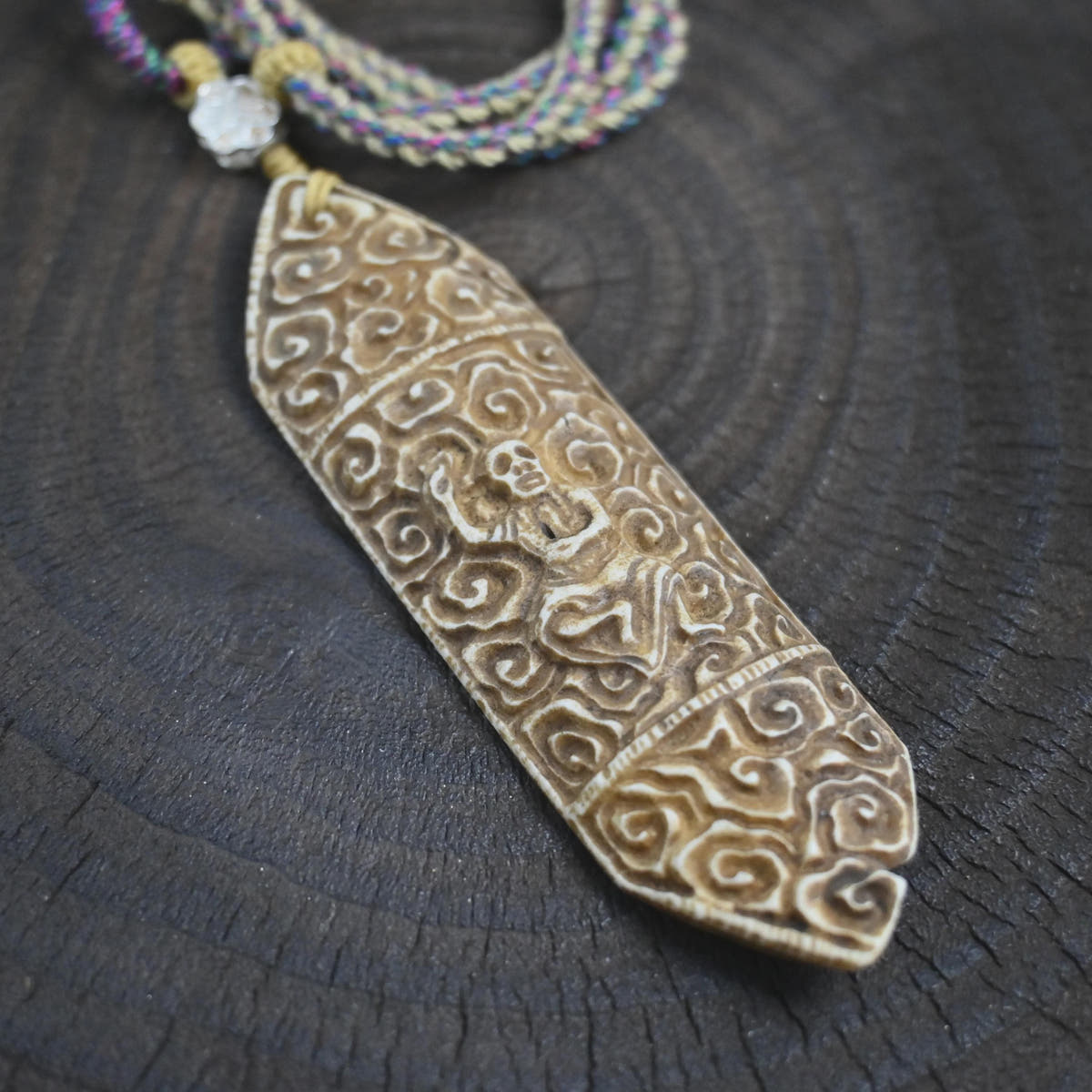 Skull Master Citipai Amulet | Vintage Tibetan Yak Bone Carved Protective Pendant