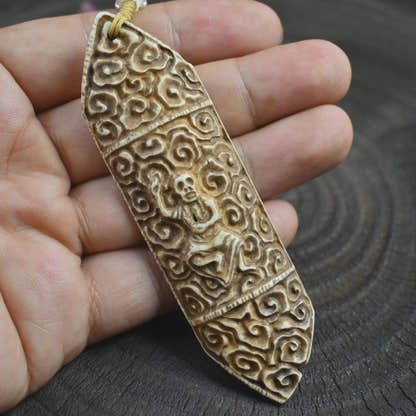 Skull Master Citipai Amulet | Vintage Tibetan Yak Bone Carved Protective Pendant